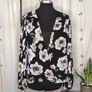 WHBM rose faux wrap blouse 10